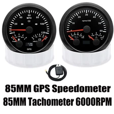 2 Gauge Set 85mm GPS Speedometer 120MPH/Fuel/Volt 85mm Tachometer/Oil Press/Temp