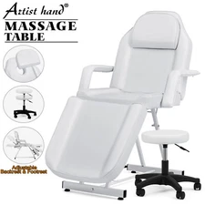 White Massage Salon Tattoo Chair Beauty Facial Bed Adjustable w/ Hydraulic Stool