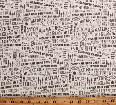 Cotton Camping Words Phrases Campers Glamp Camp Fabric Print by
