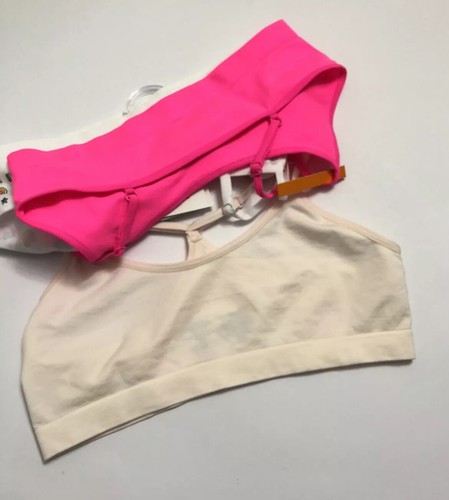 MAIDENFORM GIRLS' STRAPPY CROP TOP BRA NEON PINK / BEIGE MULTI TIED SIZE L - Picture 8 of 12