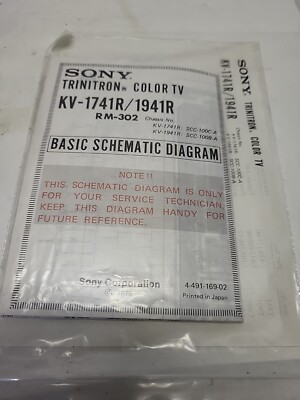 Sony Trinitron Color TV KV-1741R/1941R Basic Schematic Diagram New Unopened