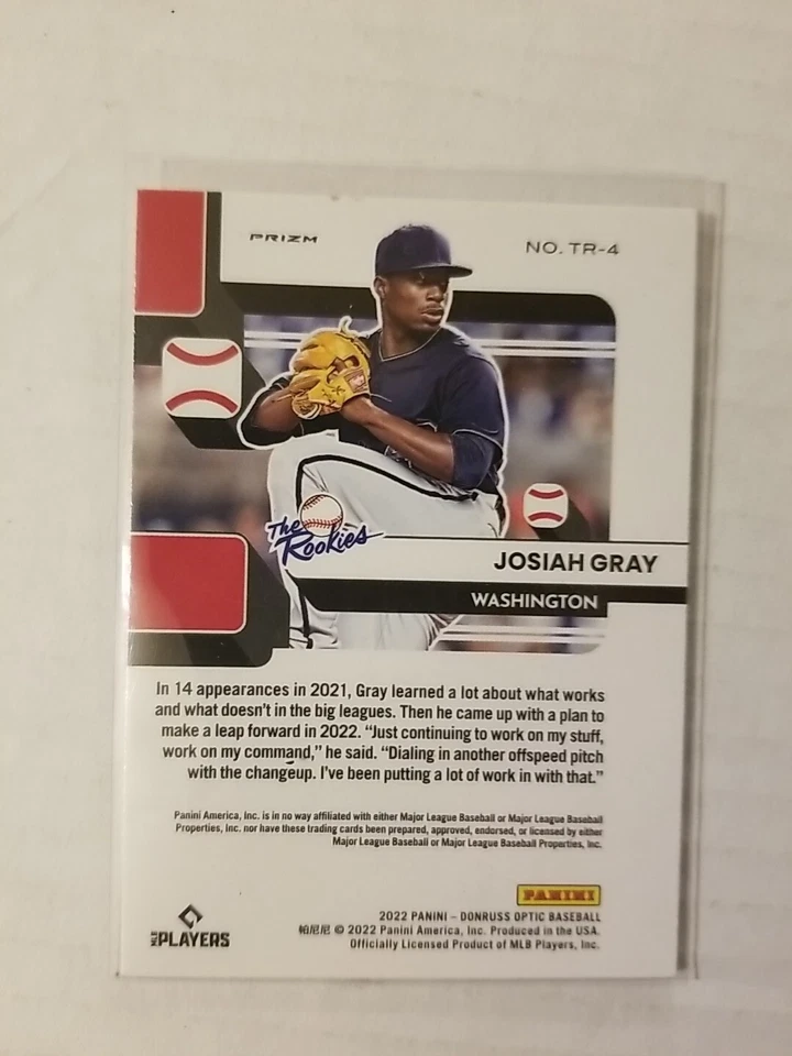 2022 Panini Donruss Optic The Rookies Holo Prizm Josiah Gray #TR-4 Rookie RC - Image 2 of 2