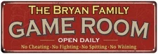 The Bryan Family Personalized Red Game Room Metal Sign 106180038265