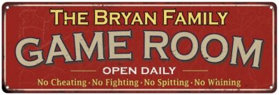 The Bryan Family Personalized Red Game Room Metal Sign 106180038265