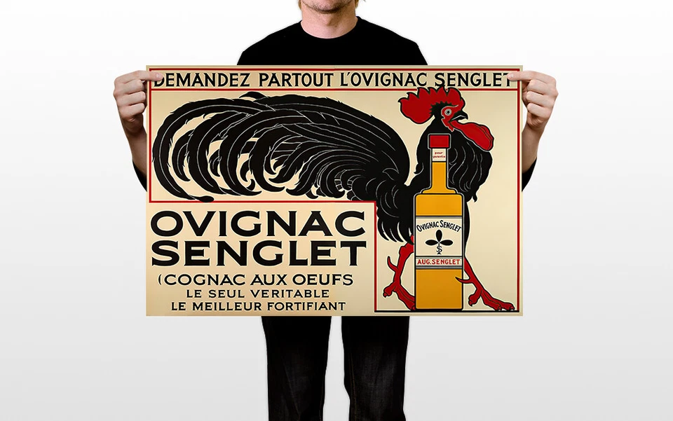 Conhaque Galo Ovos de Galinha Licor Genebra Vintage Arte Pôster de Parede - POSTER 20x30 - Imagem 2 de 4