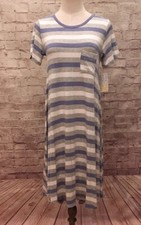 LuLaRoe CARLY Dress Heather Blue Gray Striped Rayon Jersey Knit Dress XXS NEW