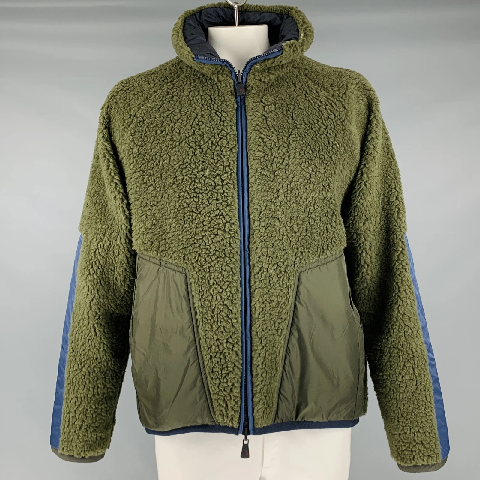 Giacca con cerniera MONCLER GRENOBLE taglia XXL verde navy pile