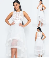 NWT San Joy high low layered skirt sheer top Club Party Prom Dress, S,M,L,Ivory