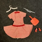 Vintage Barbie Size Red Checked MOD Flare Dress With Purse & Shoes - 1960s Clone