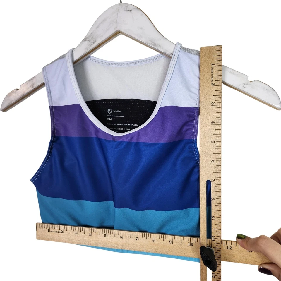 OISELLE Sports Bra Womens Small Blue Purple White Colorblock Racerback Running - Image 4 of 4