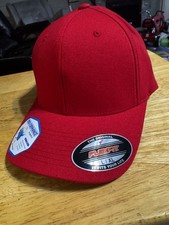 Flexfit Mens Baseball Cap Fitted Hat Red Soli...