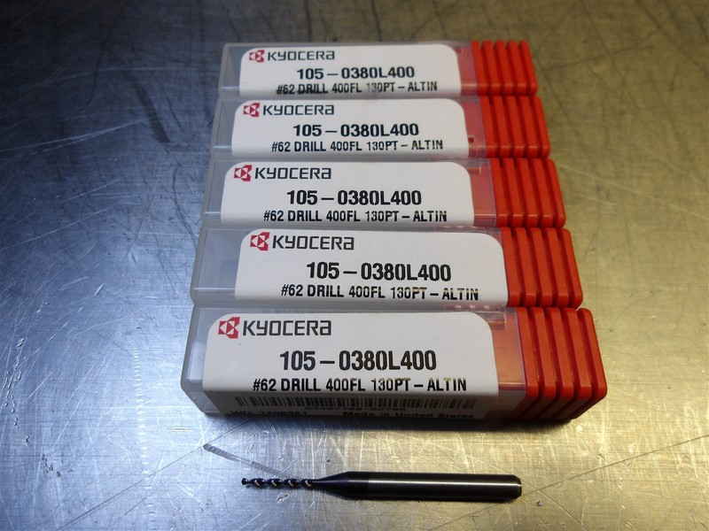 5 NEW! Kyocera #62 (.0380") Carbide Drill 1/8"SHK 1-1/2"OAL 105-0380L400