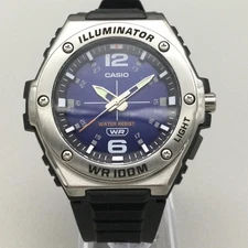 Casio 5577 MWA-100H Watch 49mm Mens Blue Dial Illuminator 10Bar New Battery