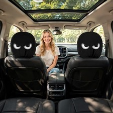 2 Stück 2D niedlich und lustig Cartoon Auto Kopfstützenbezüge, elastischer Stil,