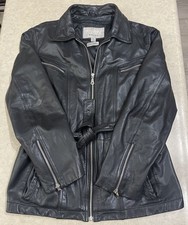 Vtg 90s Wilsons Leather Maxima Jacket Womens Black Belted Zips Thinsulate Lined