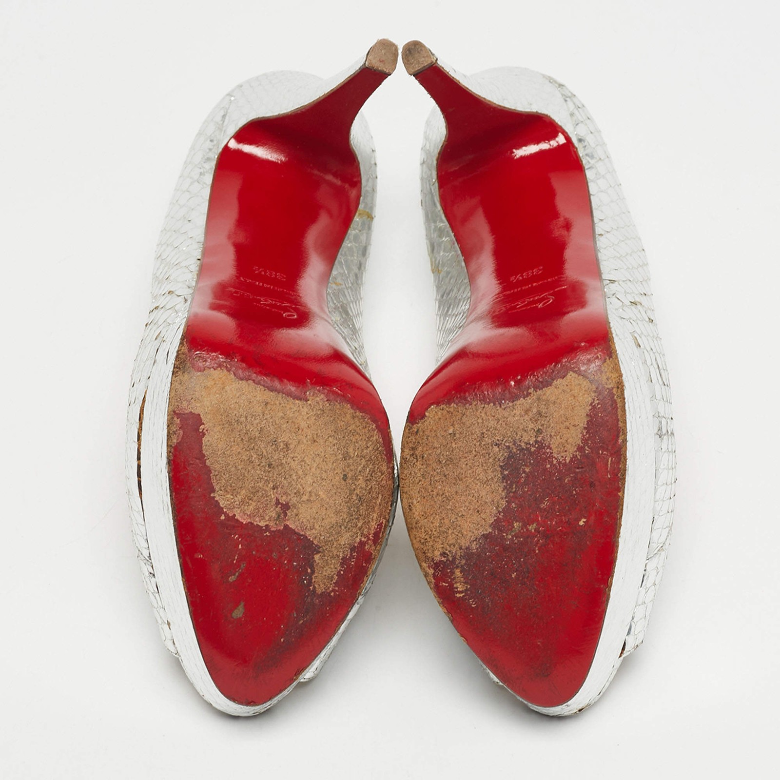 Christian Louboutin Silver Python Embossed Leathe… - image 6