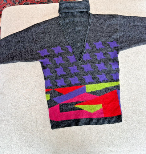 Vintage 80's Neon Geometric Pattern Segno Sweater 100% Pure Wool Made in Italy