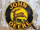 VINTAGE JOHN DEERE PORCELAIN SIGN OLD FARM PLOWS 1936 FARM TRACTOR CHICAGO DEER