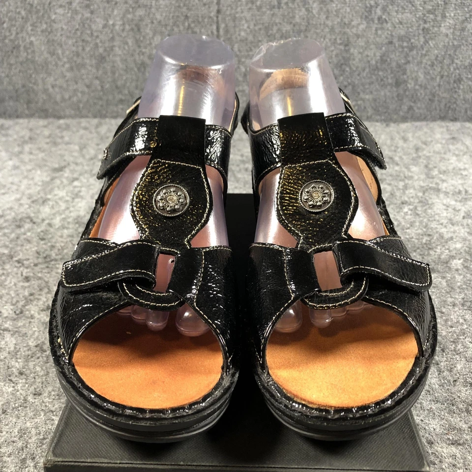 Finn 舒适凉鞋女式 8 码黑色漆皮楔形露背 — 第 4/4 张图片