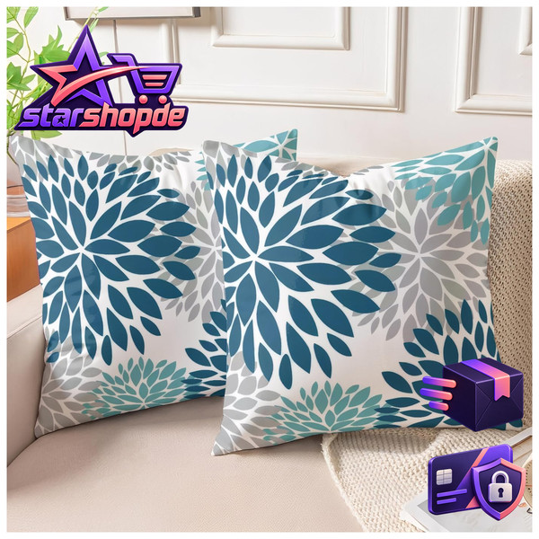 Samt Kissenbezug 50X50 Blau Doppelseitig Modern Dekokissen FüR Sofa Schlafzimmer-image