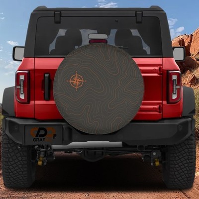 Topographic Map Spare Tire Cover With Backup Camera Hole Option