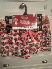 NWT Strawberry Shortcake Large 2 pck Soft Plush Sleep Shorts Pajamas Pink Red