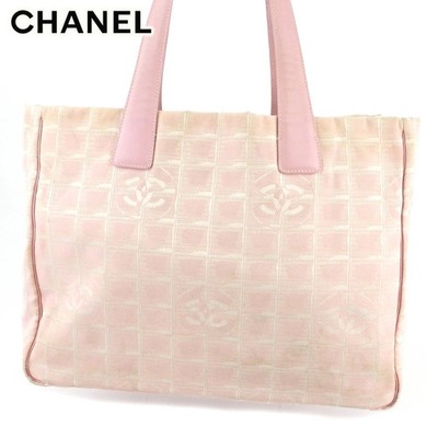 CHANEL Travel Line MM Pink Gold Nylon Jacquard & Leather Tote Schultertasche
