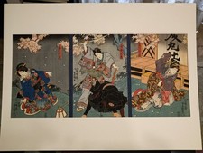 Stampa Xilografica Giapponese a colori (Ukiyo-e). Trittico Kunisada del 1852 Ca.