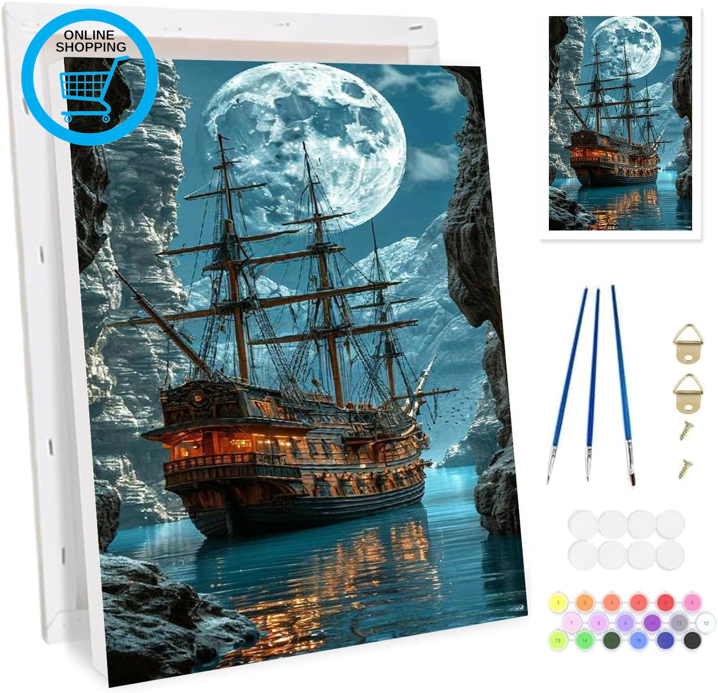 Ship Framed Paint by Numbers for Adults, Landscapes Painting by Numbers Kit for