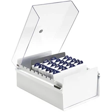 Acrimet 4x6 Card File Organizer Box with Metal Base, AZ Index & Dividers, White