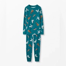 Hanna Andersson Long John Pajamas in Organic Cotton Top Dogs Blue Size 6-7