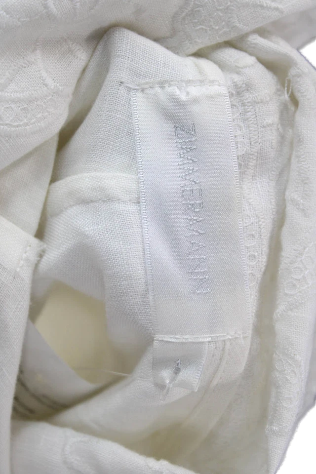 Zimmermann Womens Linen Floral Lace Trim Sleeveless Romper White Size 1 - Image 4 of 4