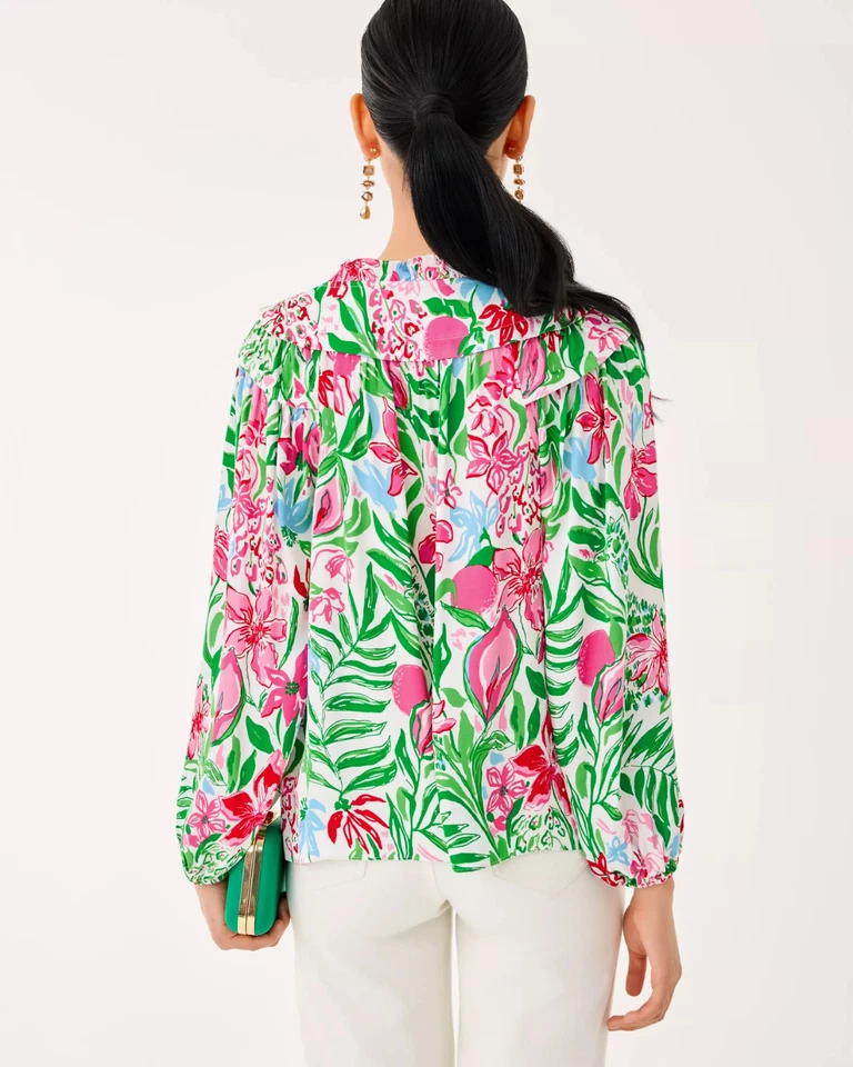 Nuevo con etiquetas Top Lilly Pulitzer Japhia Manga Larga Multi Brillantes Jardines, ¡Elige la Talla! Foto 3 de 4