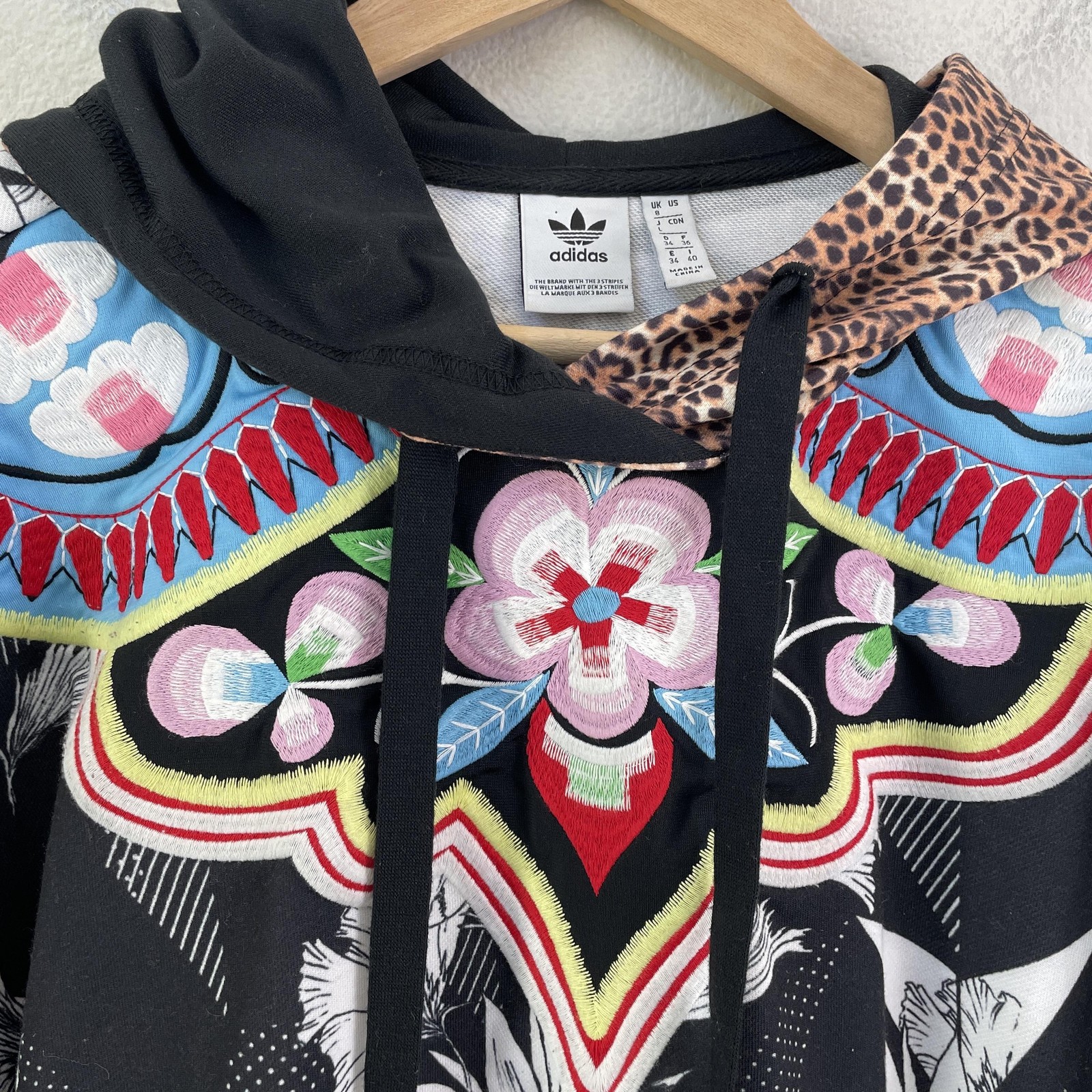 Adidas x Farm Rio Womens Small Hoodie Sweatshirt Floral Leopard Print Pullover image 6
