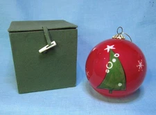 Pier 1 Li Bien Christmas Ornament Green Christmas Trees 3" Glass Ball Ornament