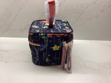 New Estee Lauder Cosmetic Bag Floral Print Navy Red Zipper Small Square