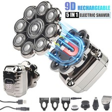 9D 5in1 Rotary Electric Shaver Cordless Hair Trimmer Bald Head Razor Men Wet Dry
