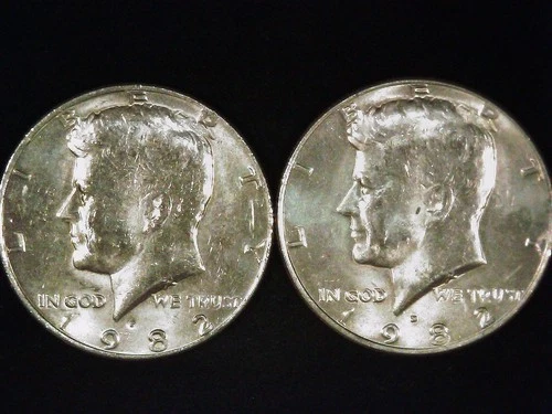 1982-P and D Kennedy Half Dollars (2 coins) AU+. Free Shipping!