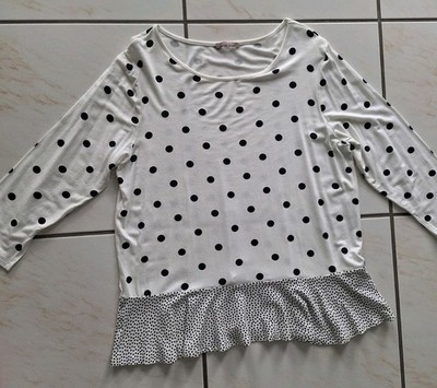 Tunika Longshirt Shirt Damen Orsey Peplum Viscose Offwhite Punkte Neu o E. Gr 42