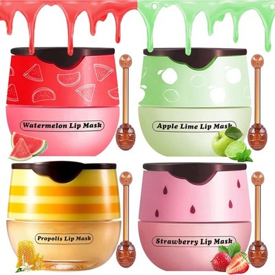 Honey Lip Balm Pot, 4 Pcs Honey & Strawberry & Apple Lime & Watermelon Lip Mask 