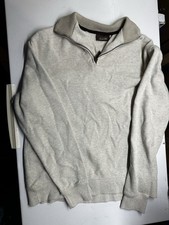 Tasso Elba Shirt Mens Medium Beige Quarter Zip Long Sleeve Cotton