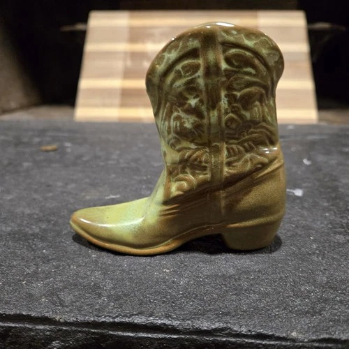 Frankoma Pottery Cowboy Boot Planter Prairie Green Vintage Western 4.5 In