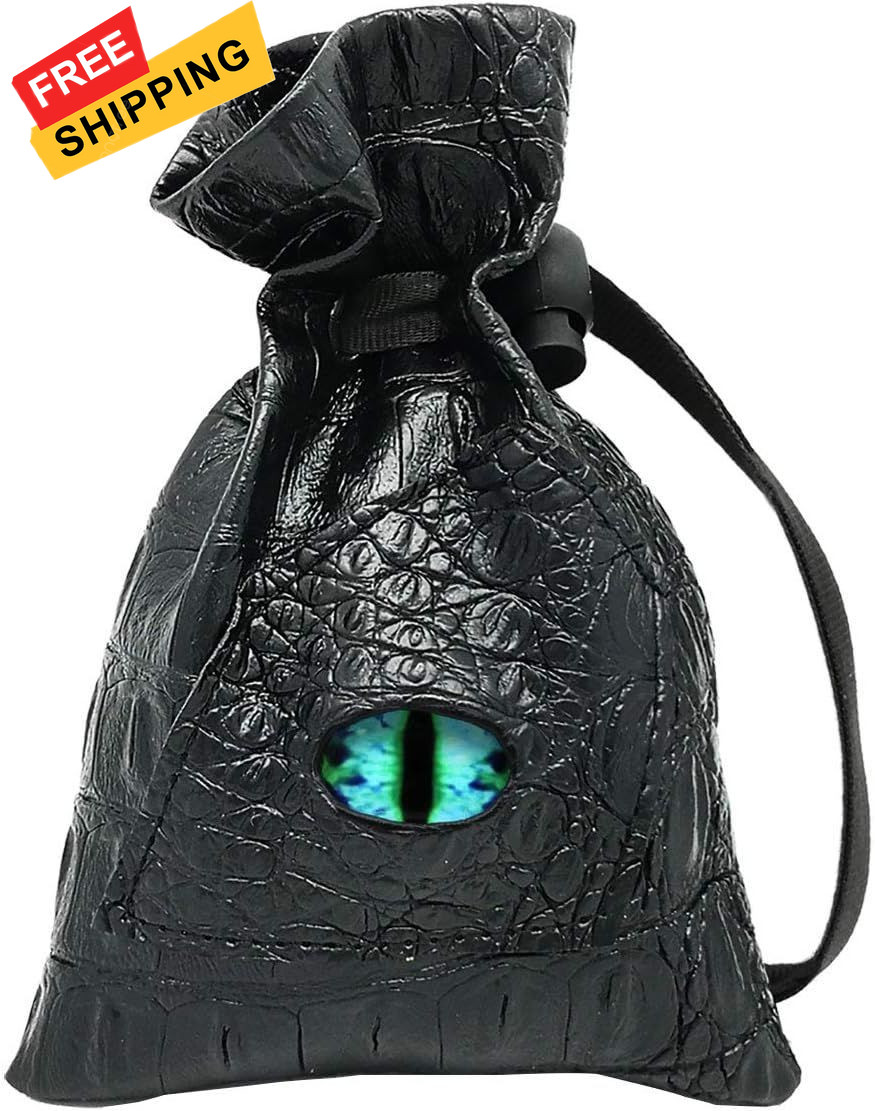 Haxtec Dragon Eye Dice Bag Drawstring Leather DND Small, Blue Green 