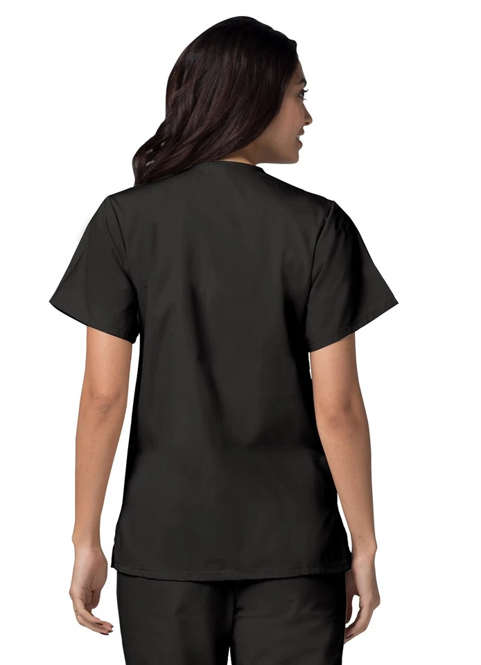 Adar Women Doctor Nurse Short Sleeve Snap Front V Neck Double Pocket Scrub Top - Image 2 of 4