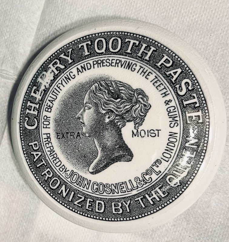 Black Transferware Cherry Toothpaste Pot Lid