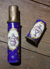 Antique Bilston & Battersea Purple Staffordshire "AMOR" Enamel Bodkin Case - EUC