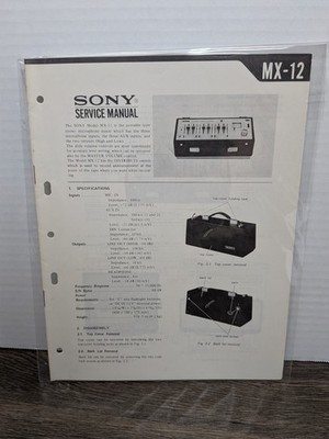 Sony MX-12 Portable Type Stereo Microphone Mixer Service Manual Paperwork 