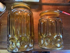 LE Smith Moon And Star Amber Pressed Glass Cannisters VTG