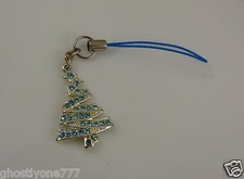 Christmas Tree Blue crystal Cell phone charm or purse bling crystals xmas