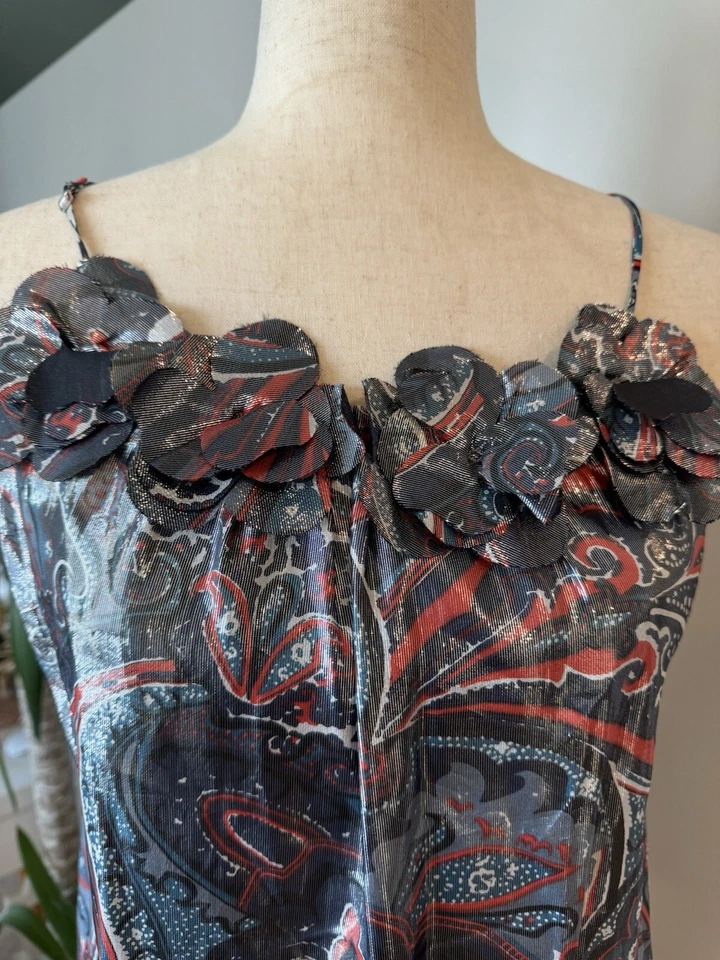 Vestido Poleci Seda Metálico Negro Talla 6 Cambio Forrado Verano Correas Espagueti Foto 3 de 4